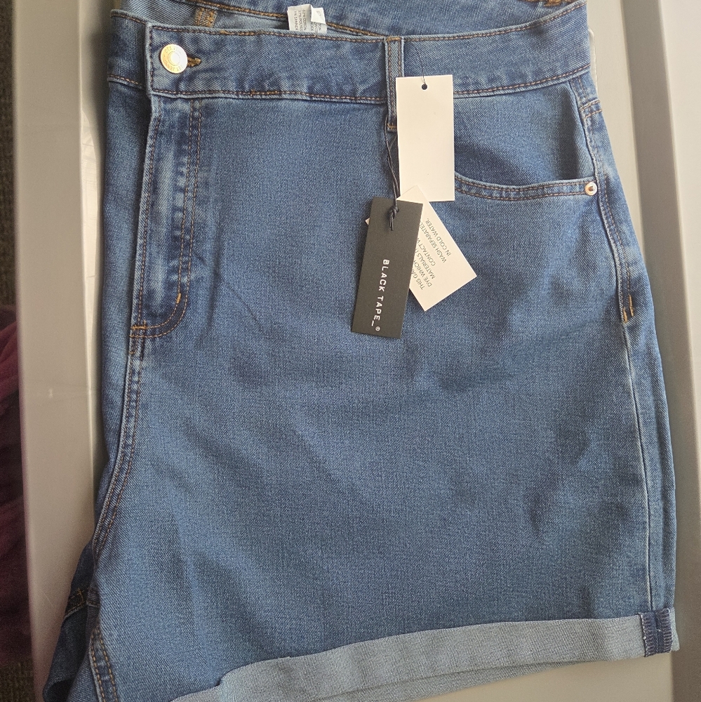 Black Tape Jean Shorts